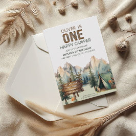 Invitación Aventura Rústica Feliz Cumpleaños Campista Uno