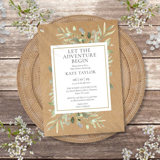 Invitación Aventura Rústica Fiesta de Bebé Verde (Adventure Rustic Baby Shower Greenery Invitation)