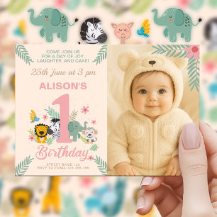 Invitación Aventura Safari divertida para el primer cumpleaño