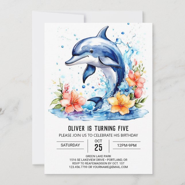 Invitación Aventura submarina Cute Dolphin Cumpleaños (Anverso)