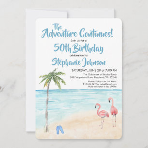 Invitación Aventura Tropical Beach 50th Birthday Party Blue