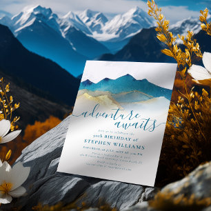 Invitación Aventura Watercolor Gold Mountain a la espera de c