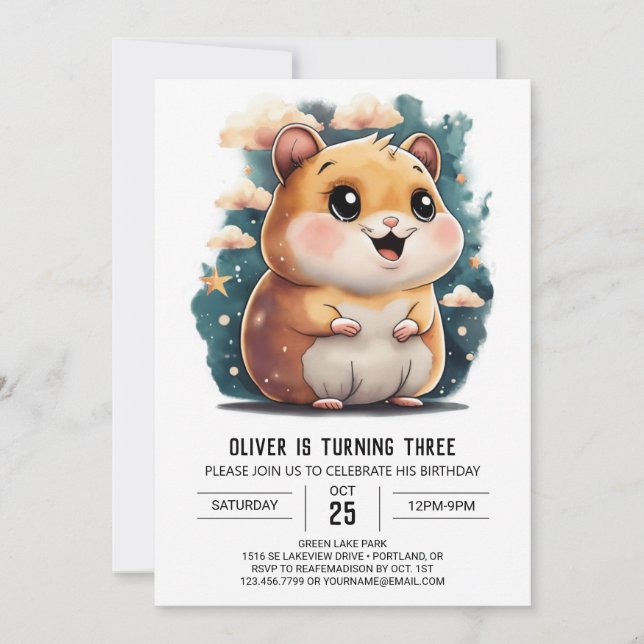 Invitación Aventuras de Hamster Adorables Cumpleaños (Anverso)