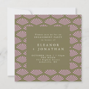 Invitación Aventureros Art Deco en Verde Oliva y Lila para Fi
