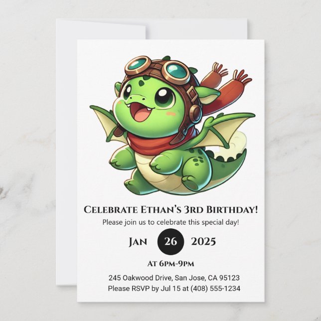 Invitación Aventurus Baby Dragon Cumpleaños (Anverso)