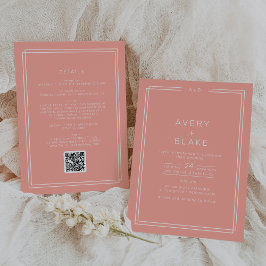Invitación AVERY Boda mínimo de código QR de Rubor Peach Cora