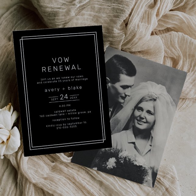 Invitación AVERY Modern Black Photo Vow Renewal (AVERY Modern Black Photo Vow Renewal Invitation)