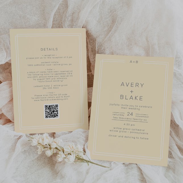 Invitación AVERY Simple Neutral Butter Yellow QR Code Boda (AVERY Simple Neutral Butter Yellow QR Code Wedding Invitation)