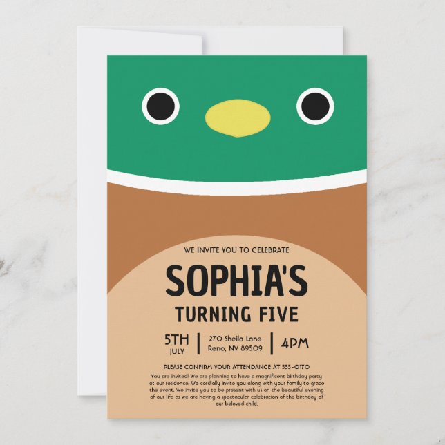 Invitación Avery The Duck Squishmallow Birthday Party (Anverso)