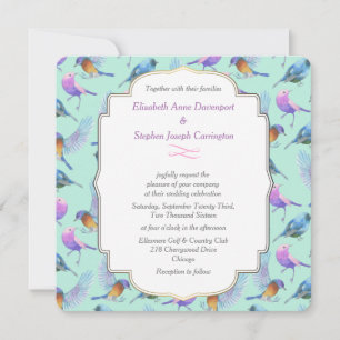 Invitación Aves Acuarela Modernas y Elegantes Boda