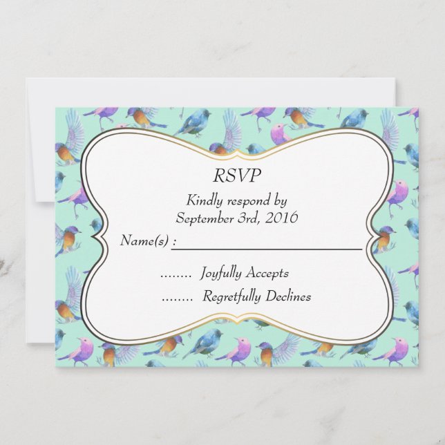Invitación Aves acuarelas brillantes con RSVP de matrimonio p (Anverso)
