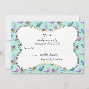 Invitación Aves acuarelas brillantes con RSVP de matrimonio p