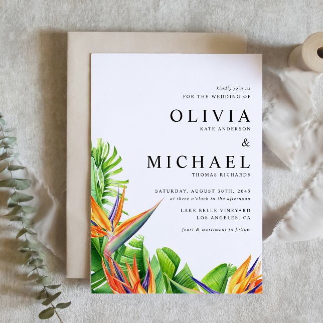 Invitación Aves acuarelas del Paraíso Boda de código QR (Watercolor Birds of Paradise QR Code Tropical Wedding Invitation)