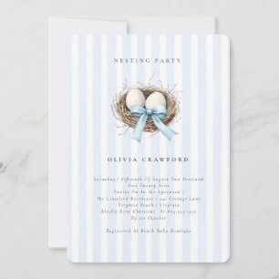 Invitación Aves acuarelas Nest Blue Bow Nesting Fiesta