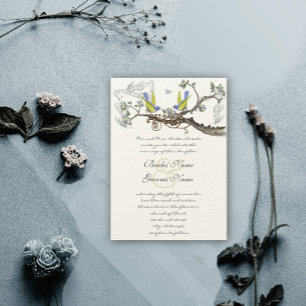 Invitación Aves amarillas y azules invitadas a casar