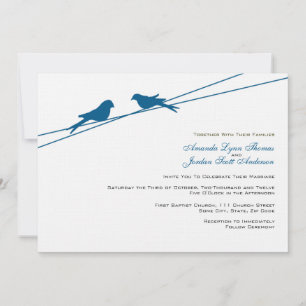 Invitación Aves amorosas azules y blancas en una alambrada