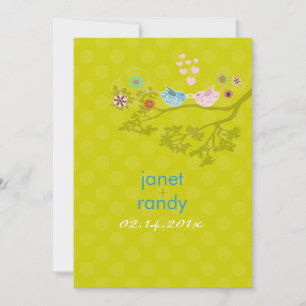 Invitación Aves amorosas besando corazones flotantes/puntos d