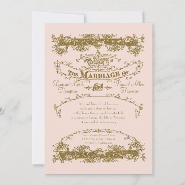 Invitación Aves amorosas comiendo glamorosas Rubor de bodas a (Anverso)