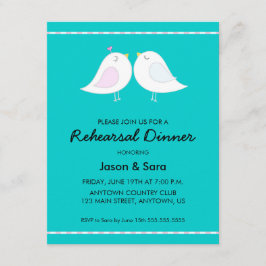 Invitación Aves amorosas con Verde azulado ensayo de la cena