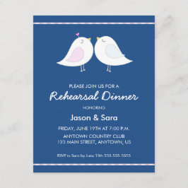 Invitación Aves amorosas cortas en una cena de ensayo azul de