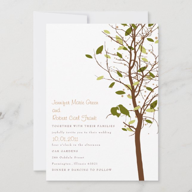 Invitación Aves amorosas en el árbol - Verde rústico (Anverso)