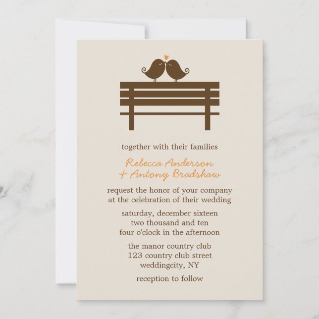 Invitación Aves amorosas en el Boda de otoño de Park Bench (Anverso)