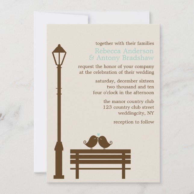 Invitación Aves amorosas en el Boda de Park Bench (Anverso)