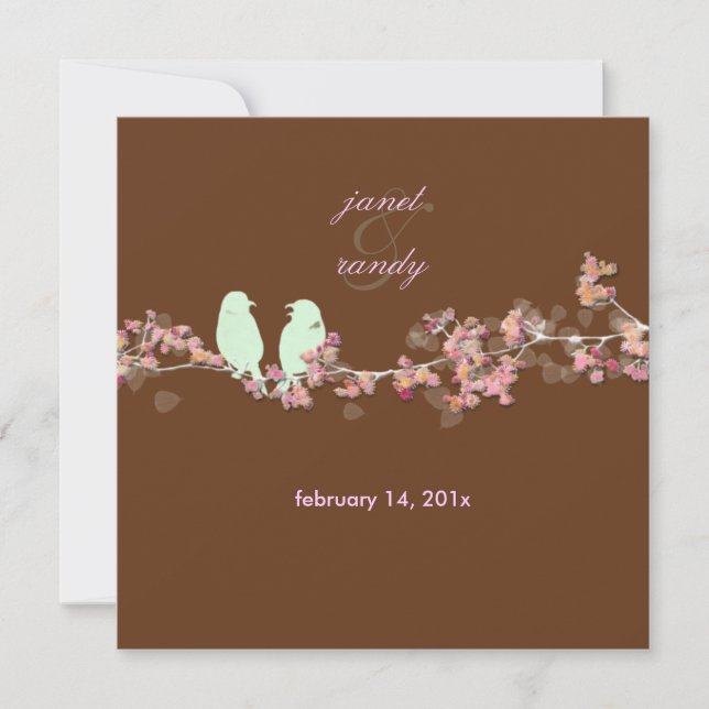 Invitación Aves amorosas flores rosas/beige (Anverso)