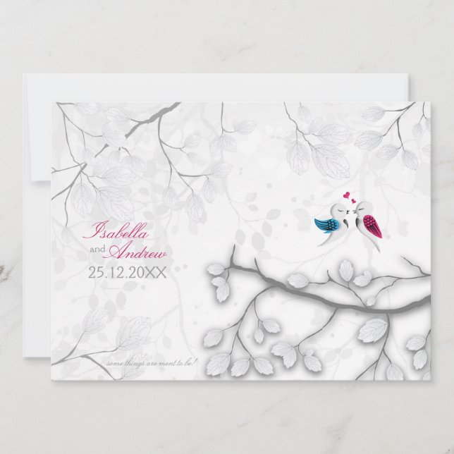 Invitación Aves amorosas invitadas a la boda blanca mágica (Anverso)