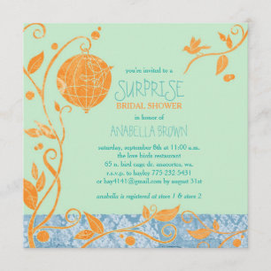 Invitación Aves amorosas Mint Green Surprise Shower