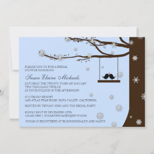 Invitación Aves amorosas, nevadas, roble, ducha de novia