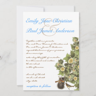 Invitación Aves amorosas que anidan a Aqua Blue Font Boda
