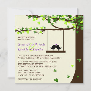 Invitación Aves amorosas que caen corazones que invitan a una
