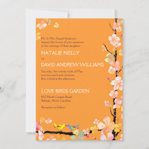 Invitación Aves amorosas románticas Boda Tangerina