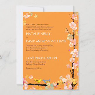 Invitación Aves amorosas románticas Boda Tangerina