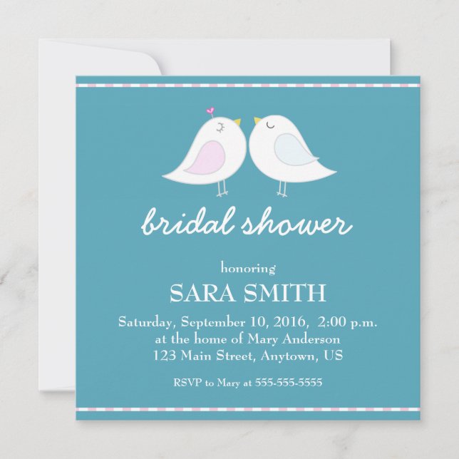 Invitación Aves amorosas Verde azuladas Ducha nupcial invitan (Anverso)