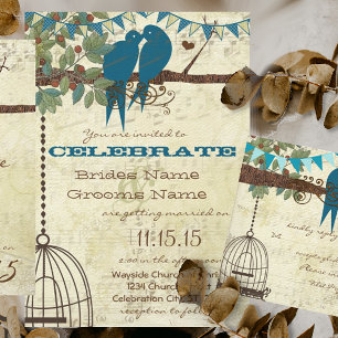 Invitación Aves amorosas verde azuladas sentadas en un Boda d