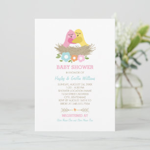 Invitación Aves anidantes Primavera Bebé Chica Ducha Amarillo