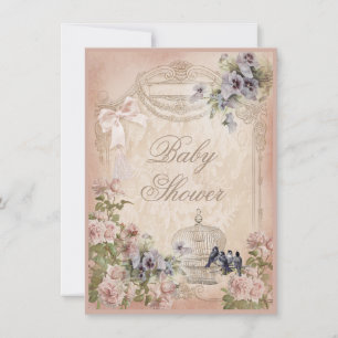 Invitación Aves, aves y flores parisinas Baby Shower