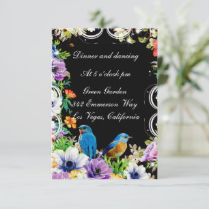 Invitación Aves Azules Coloridas Y Recepción Floral Botánica