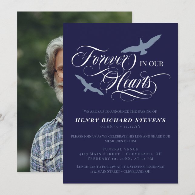 Invitación Aves Azules De La Marina Para Siempre En El Funera (Anverso / Reverso)