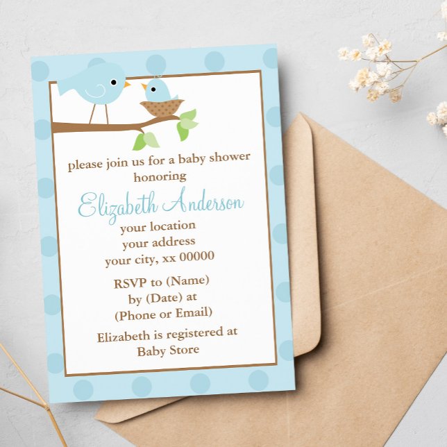 Invitación Aves azules en un Baby Shower nido (Subido por el creador)