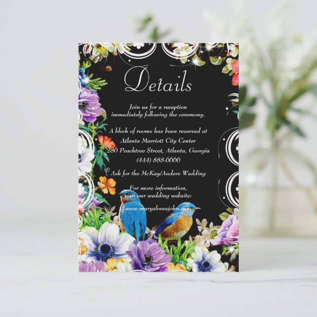 Invitación Aves azules y Bodas botánicos (Anverso de pie)
