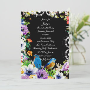 Invitación Aves Azules Y Fiesta Botánica De Bachillerato Flor