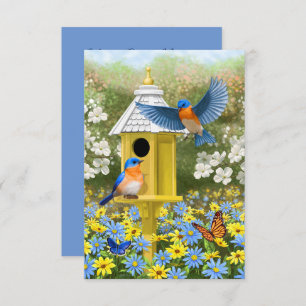 Invitación Aves azules y hogar hexagonal azul