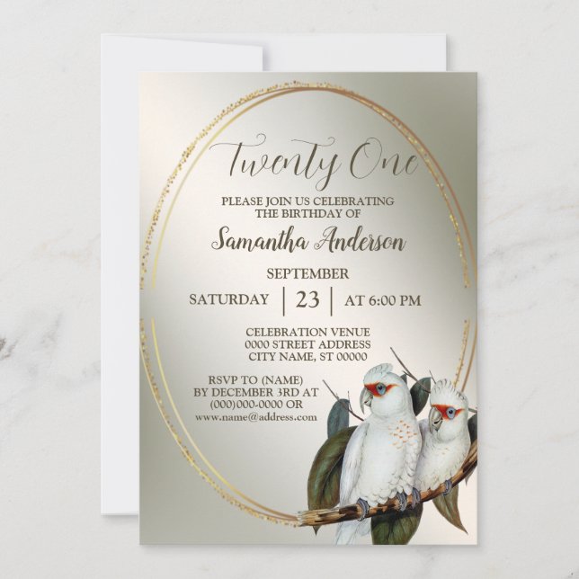 Invitación Aves blancas de la fiesta de los cumpleaños Hojas  (Anverso)