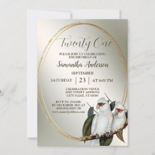 Invitación Aves blancas de la fiesta de los cumpleaños Hojas 