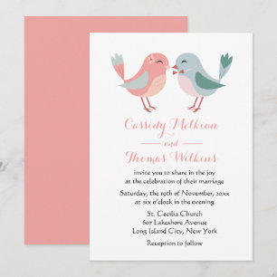 Invitación Aves Bodas rosas y azules