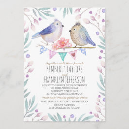 Invitación Aves Cutas Pareja Boda de Árbol Floral Rosa