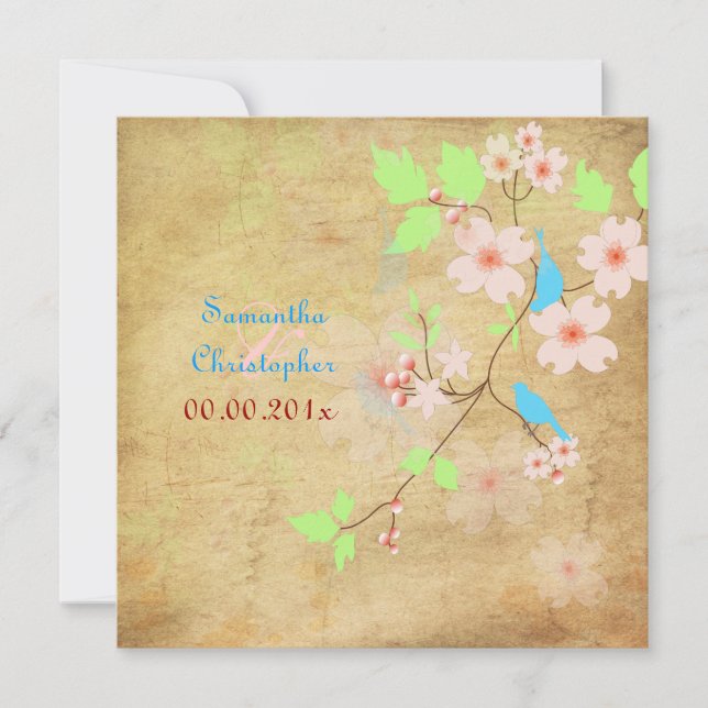 Invitación Aves de amor antiguas/fuentes diy, et al. (Anverso)